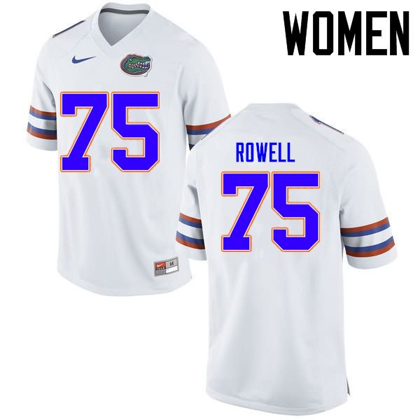 Women's NCAA Florida Gators Tanner Rowell #75 Stitched Authentic Nike White College Football Jersey MVE4865XS